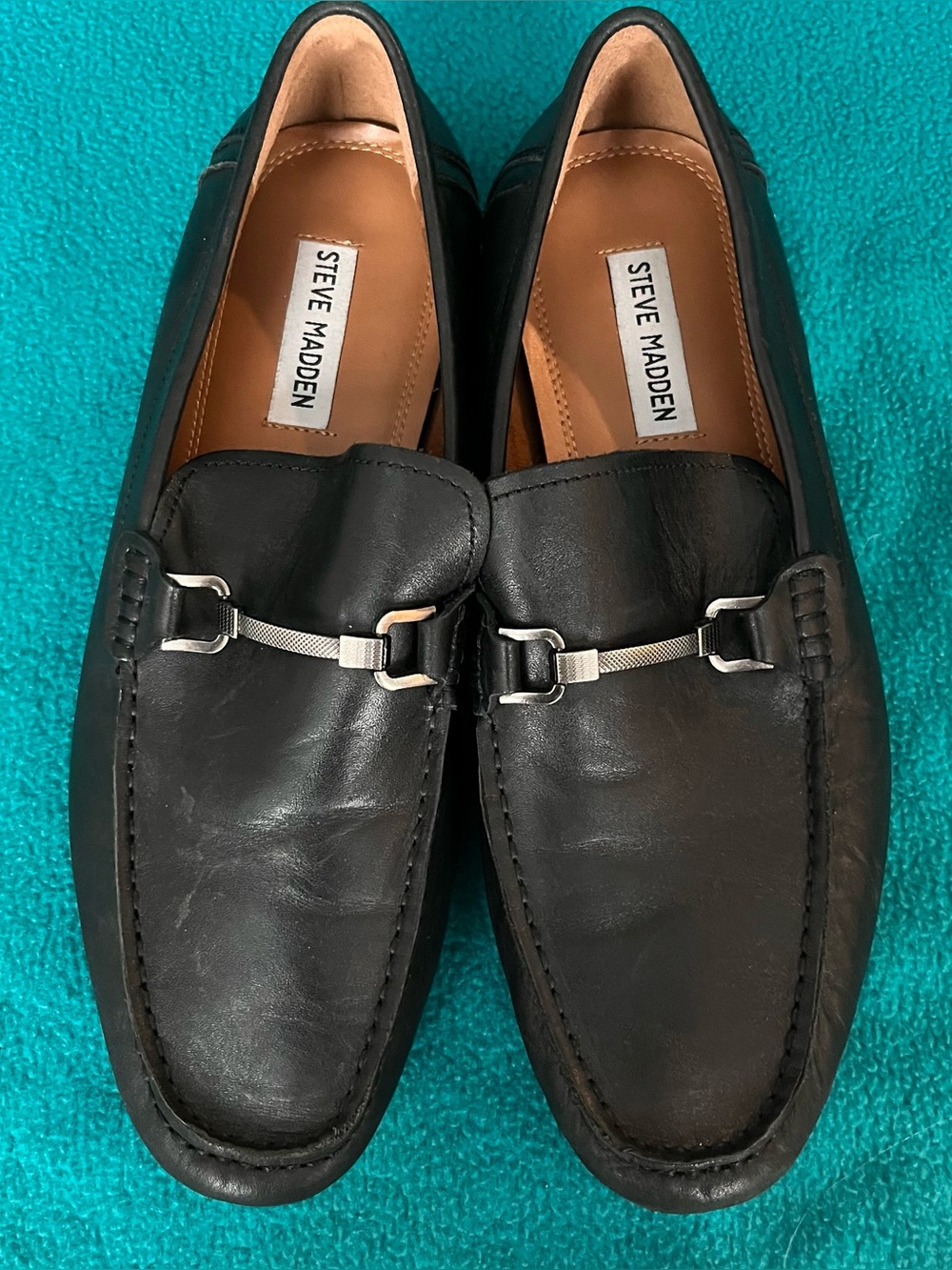 Steve Madden Black Leather Slip-On Loafers with Silver Bit Sz 9